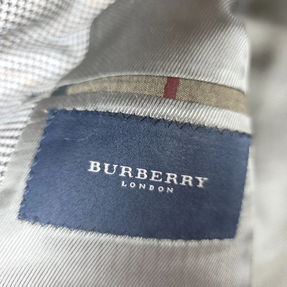 Burberry London Blazer Mens 44L Grey Silk Wool Houndstooth Kensington Sport Coat
